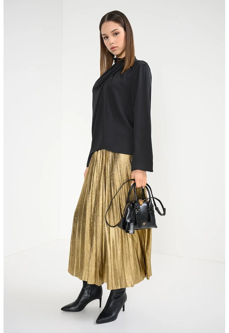 Bluza din satin cu guler scurt, Negru