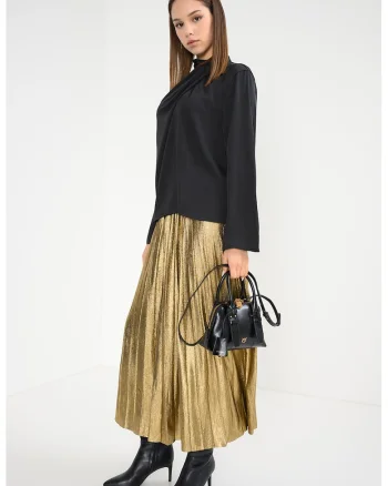 Bluza din satin cu guler scurt, Negru