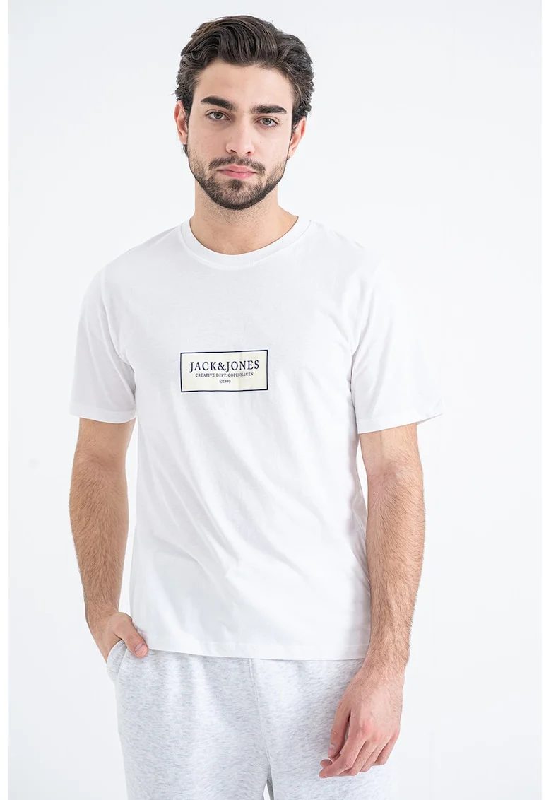 Tricou din bumbac cu detaliu logo pe piept, Alb optic/Crem