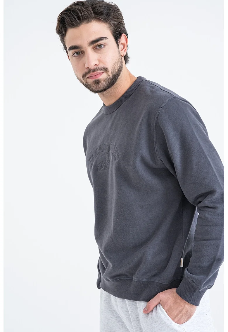 Bluza de trening din amestec de bumbac organic cu captuseala calduroasa, Gri inchis