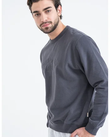 Bluza de trening din amestec de bumbac organic cu captuseala calduroasa, Gri inchis