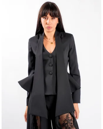 Sacou cu esarfe si talie structurata Black, Negru
