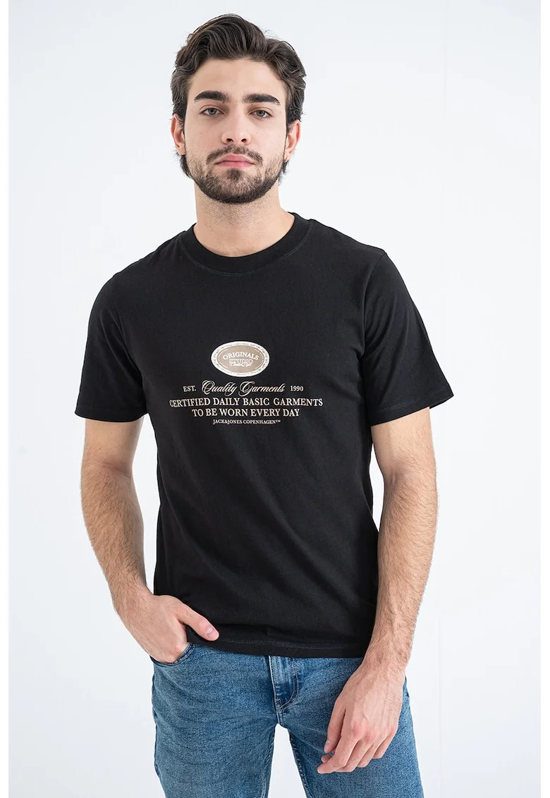 Tricou din bumbac cu imprimeu, Negru/Maro deschis