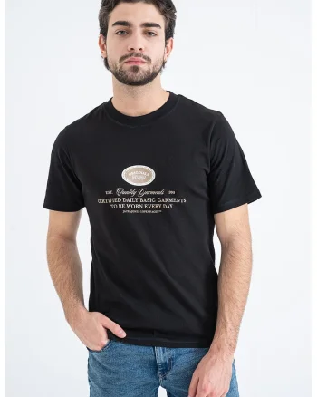 Tricou din bumbac cu imprimeu, Negru/Maro deschis