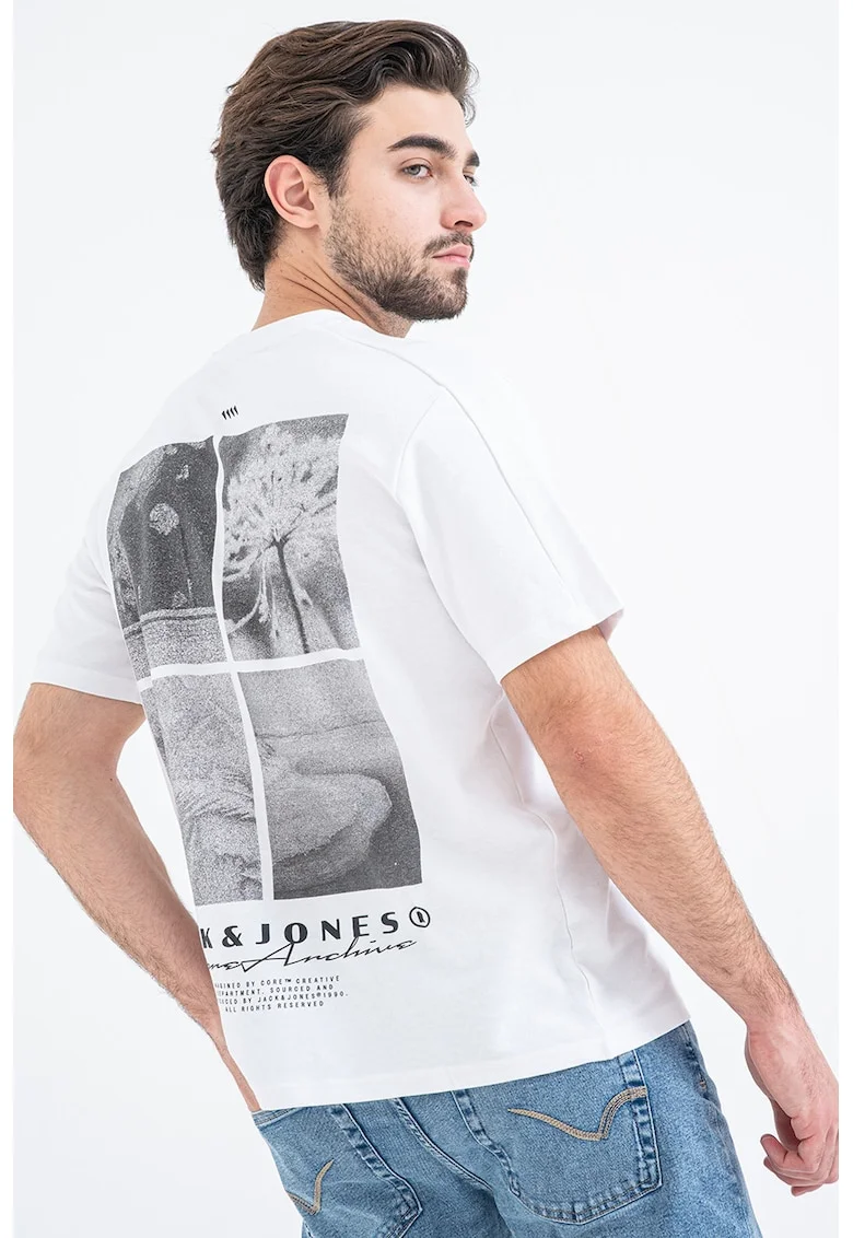 Tricou din amestec de bumbac cu imprimeu pe partea din spate, Gri/Alb optic