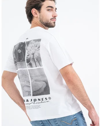 Tricou din amestec de bumbac cu imprimeu pe partea din spate, Gri/Alb optic