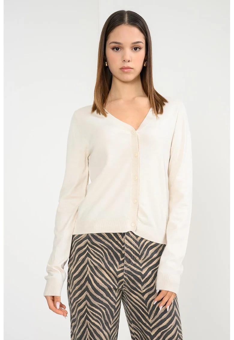 Cardigan tricotat cu nasturi, Alb fildes