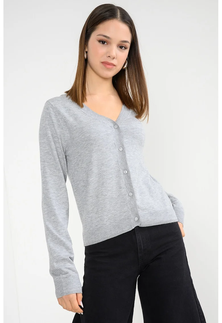 Cardigan tricotat cu nasturi, Gri deschis melange