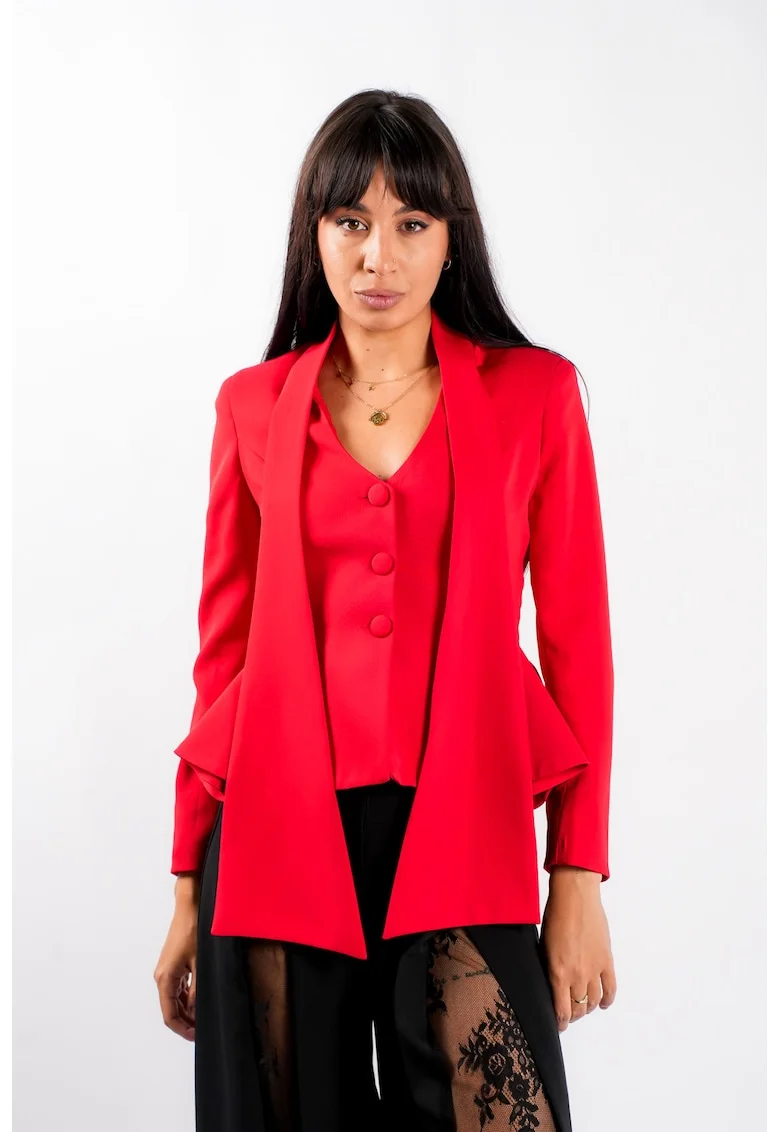 Sacou cu esarfe si talie structurata Red, Rosu