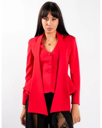 Sacou cu esarfe si talie structurata Red, Rosu