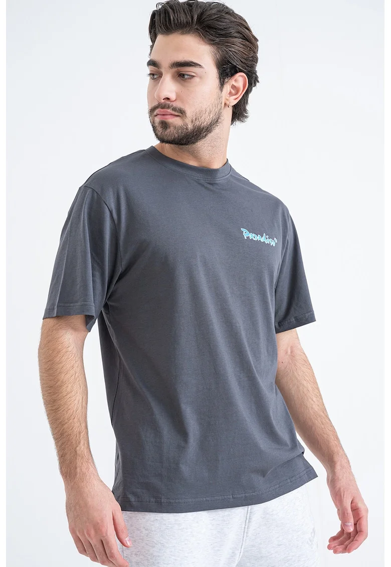 Tricou din bumbac cu imprimeu grafic pe partea din spate, Portocaliu/Albastru/Gri inchis