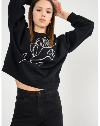 Bluza de trening lejera cu broderie, Negru/Bej