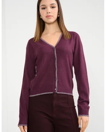 Cardigan tricotat cu nasturi, Violet tyrian