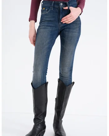 Blugi skinny cu design 5 buzunare 3301, Albastru melange