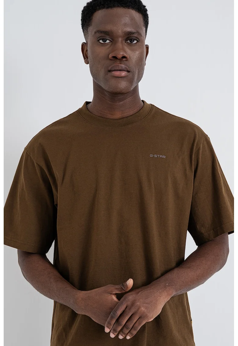 Tricou din amestec de bumbac organic cu logo discret pe piept, Maro inchis