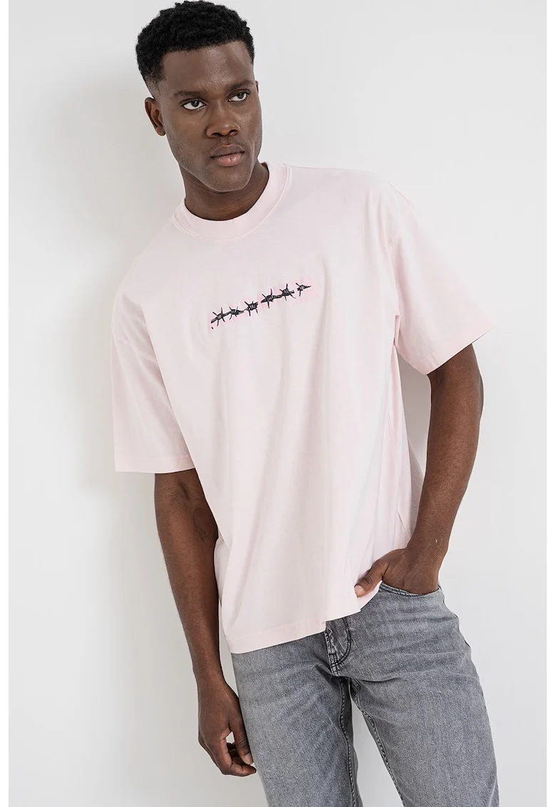 Tricou lejer de bumbac Deterent, Negru/Roz pastel