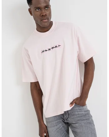 Tricou lejer de bumbac Deterent, Negru/Roz pastel