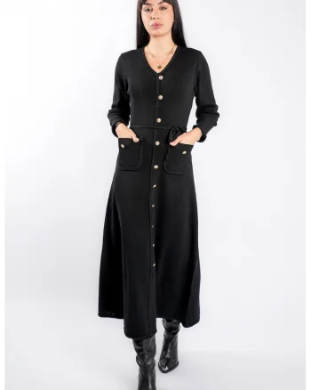 Rochie Black cu nasturi aurii si cordon impletit, Negru