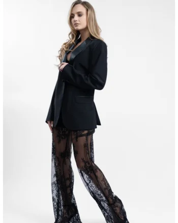 Sacou AndroChic cu detalii din matase, Negru