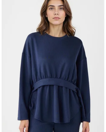 Bluza lejera din amestec de modal cu cordon, Bleumarin