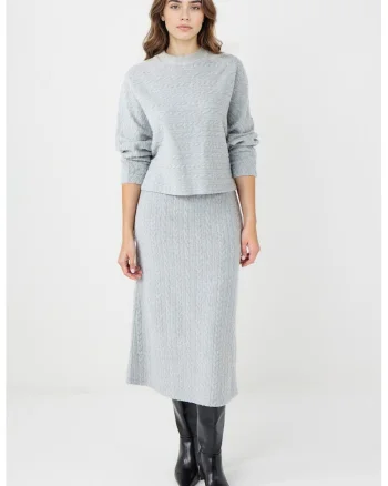 Fusta midi cu model torsade, Gri deschis