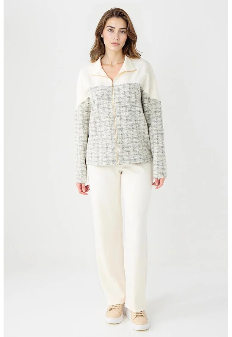 Pantaloni drepti din amestec de modal, Alb fildes