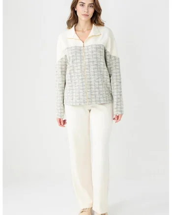 Pantaloni drepti din amestec de modal, Alb fildes