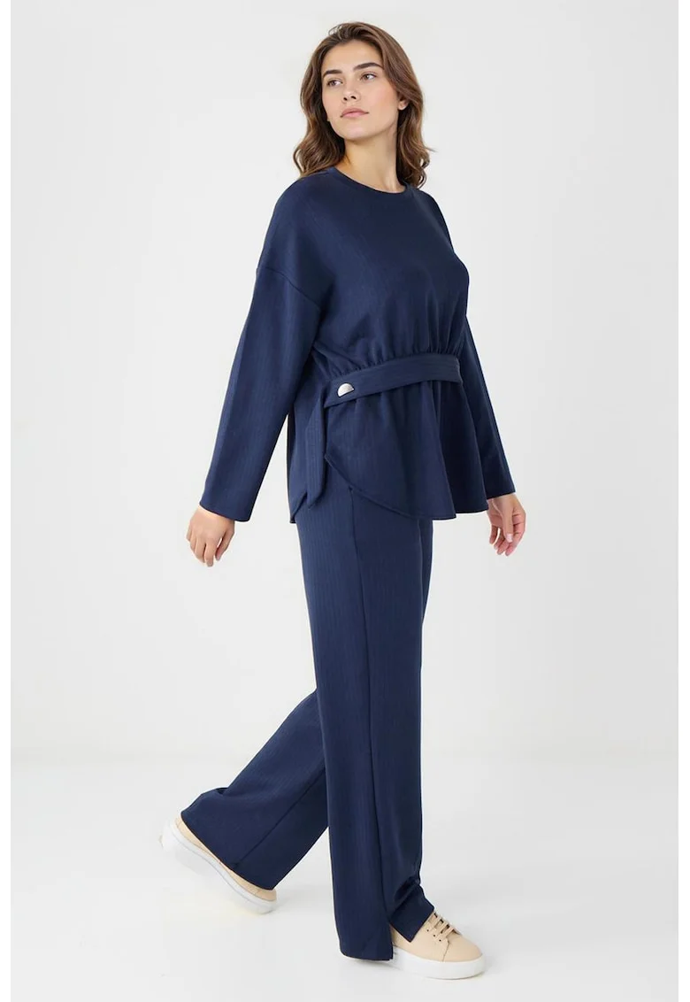Pantaloni drepti din amestec de modal cu buzunare, Bleumarin