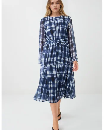 Rochie evazata cu imprimeu grafic, Alb/Bleumarin