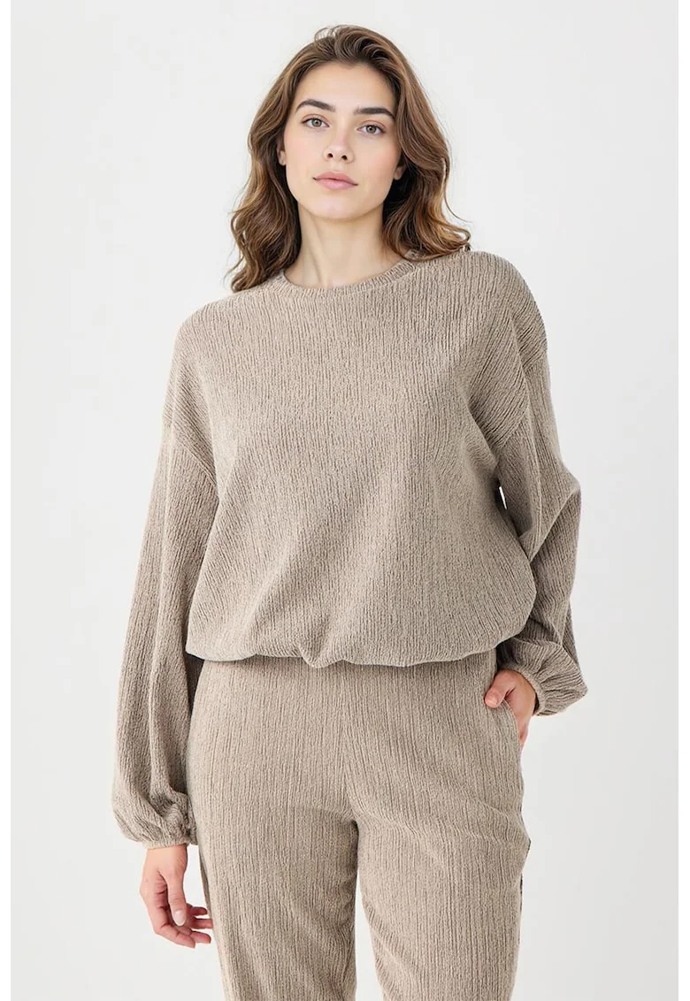 Bluza de trening texturata cu maneci cazute, Bej melange