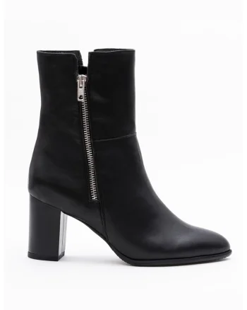 Botine in piele cu toc masiv, Negru