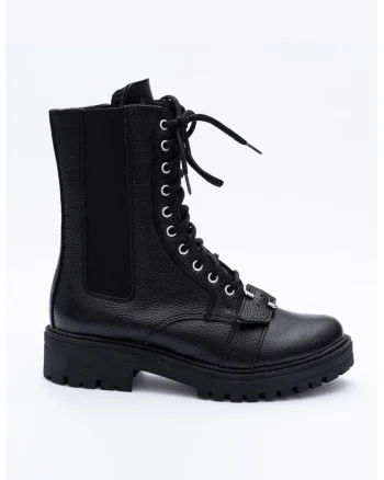 Ghete din piele cu catarama decorativa, Negru