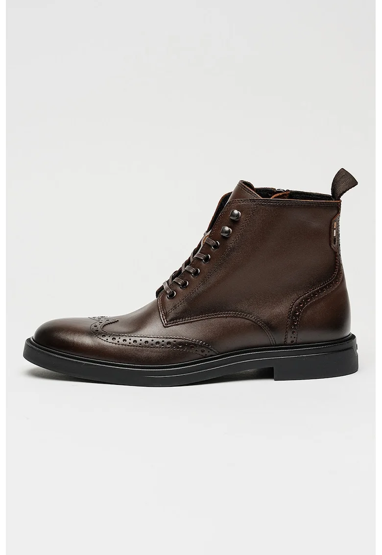 Ghete de piele cu fermoar lateral Calev, Maro inchis