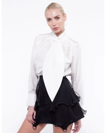 Camasa alba din shantung de matase cu esarfa oversized