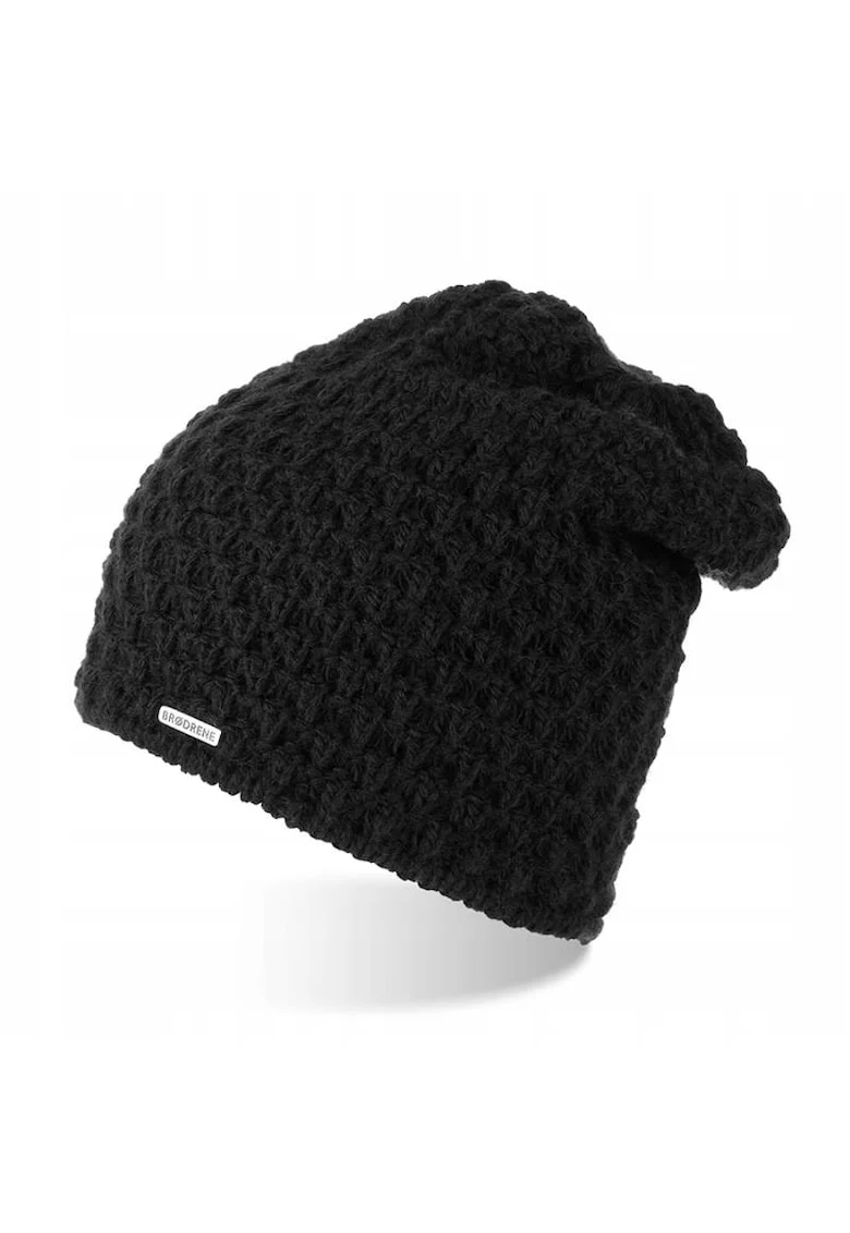 Caciula pentru iarna dama, Brodrene, Lana, 55-58 cm, Negru