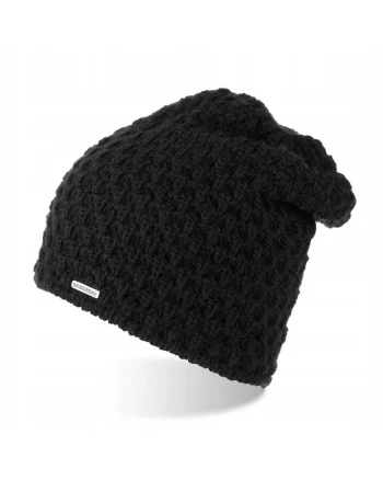 Caciula pentru iarna dama, Brodrene, Lana, 55-58 cm, Negru