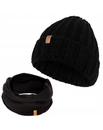 Set caciula cu fular barbati Brodrene, Acril, Negru
