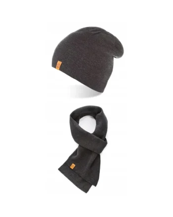 Set caciula cu fular Brodrene, Acril, Universal, Gri inchis