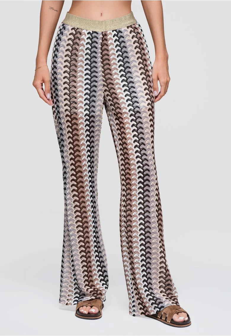Pantaloni dama lungi cu fason lejer si talie elastica OW-PA-E0015, Maro, S/M