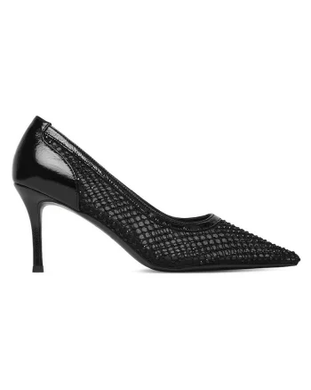 Pantofi dama,  toc ascutit, negru, textil,