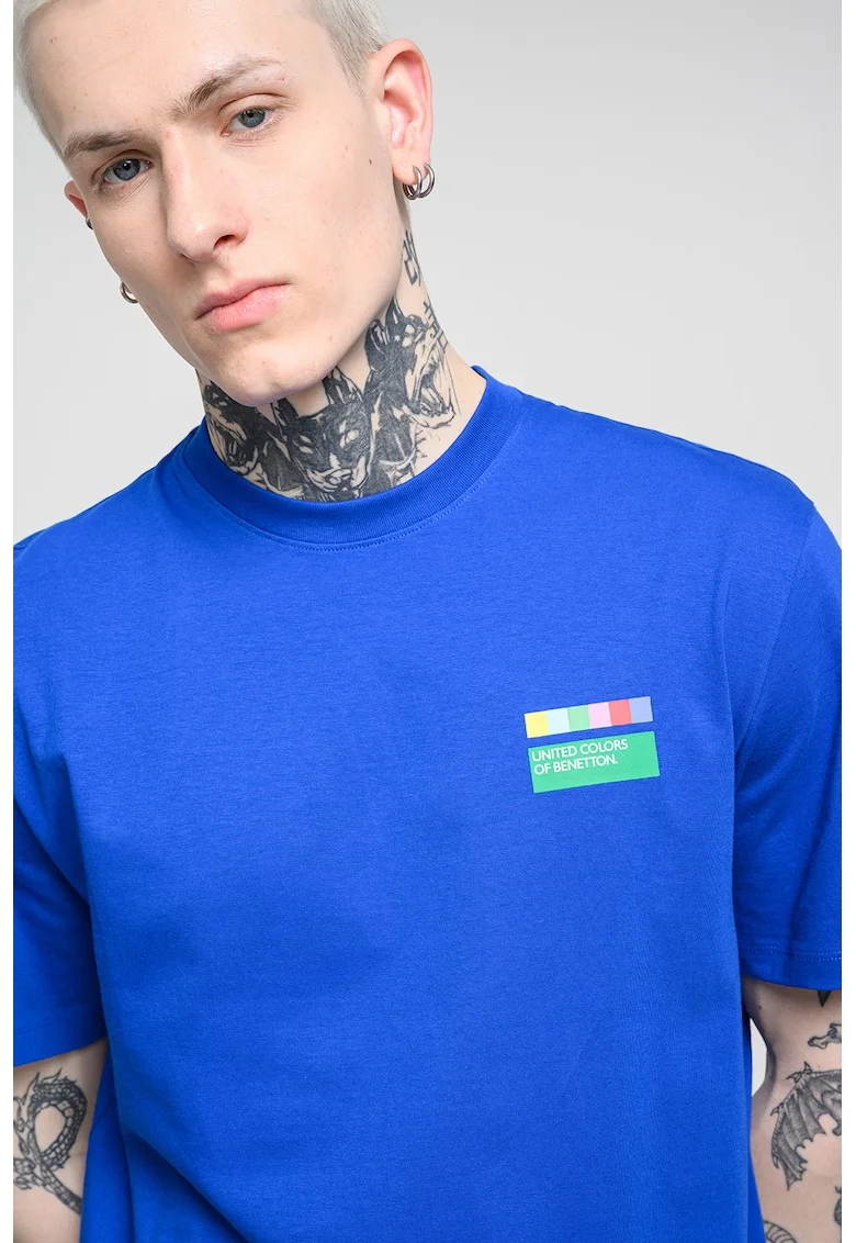 Tricou din bumbac cu imprimeu text, Rosu/Verde/Albastru royal