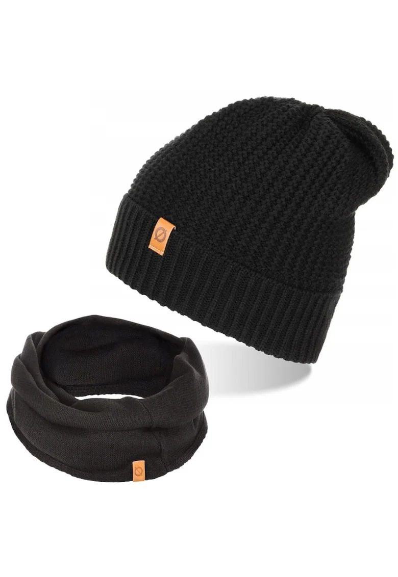 Set caciula si fular barbati Brodrene, Acril, Negru