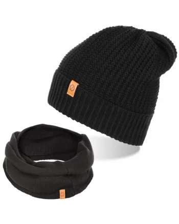 Set caciula si fular barbati Brodrene, Acril, Negru