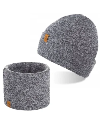 Set caciula cu fular barbati Brodrene, Acril, Gri