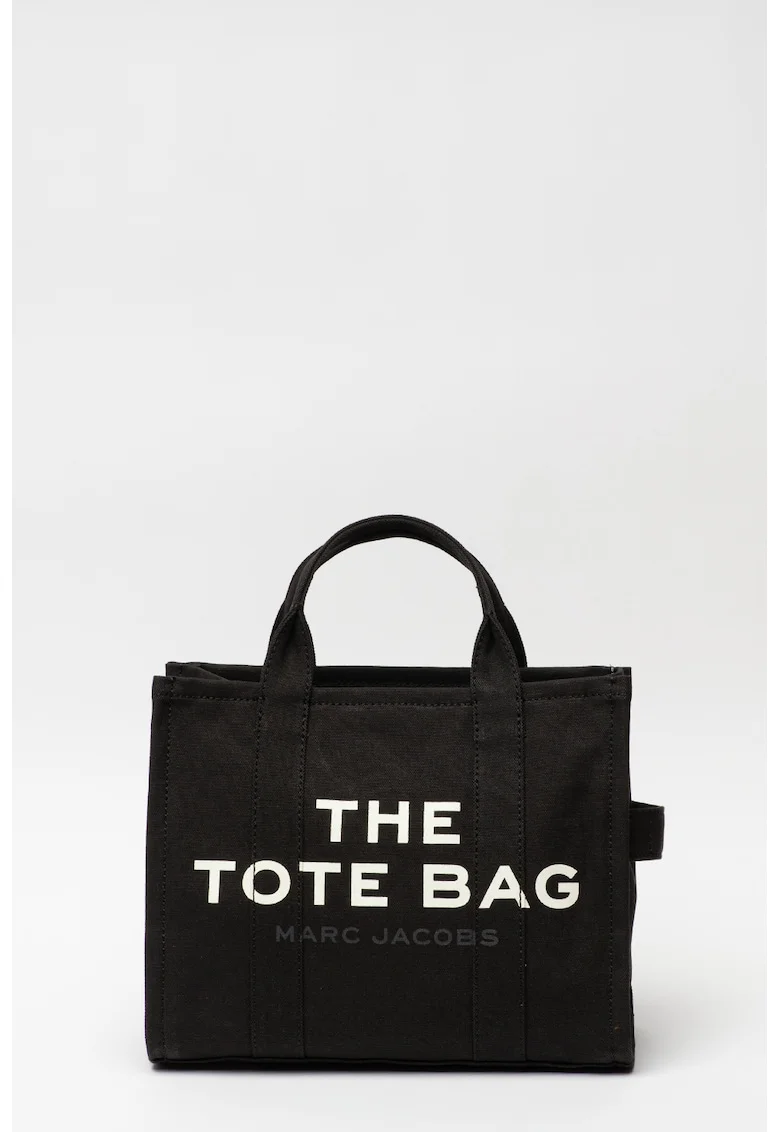 Geanta tote medie cu imprimeu logo si bareta detasabila The Canvas, Alb/Negru, 27x33x15