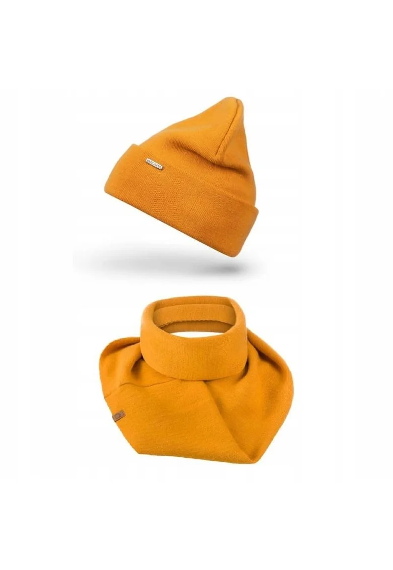 Set Caciula si fular dama Brodrene, Acril, Galben