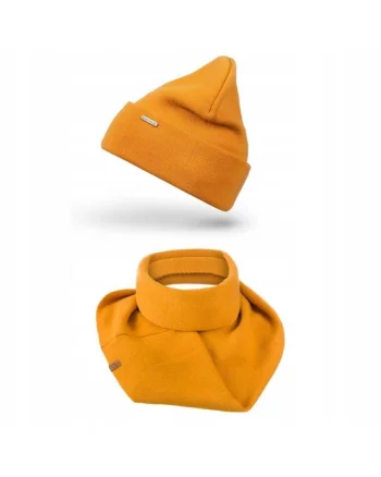 Set Caciula si fular dama Brodrene, Acril, Galben