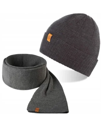 Set caciula si fular barbati Brodrene, Acril, Gri inchis