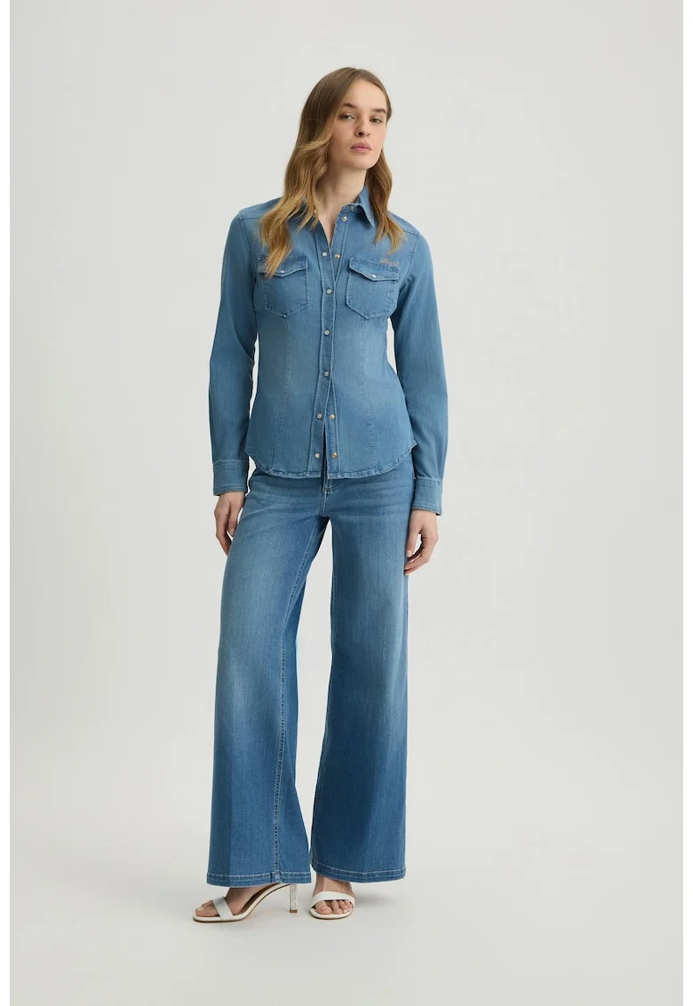 Camasa slim fit din denim, Gri