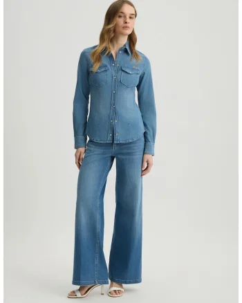Camasa slim fit din denim, Gri